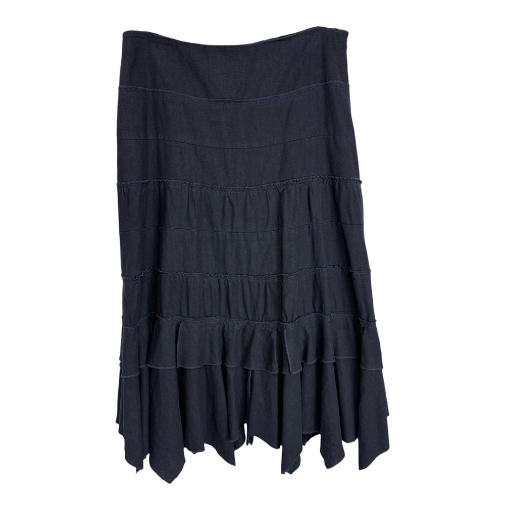 Vintage Tiered Handkerchief Asymmetrical Hem Midi Skirt Size 14 Navy Blue Y2K